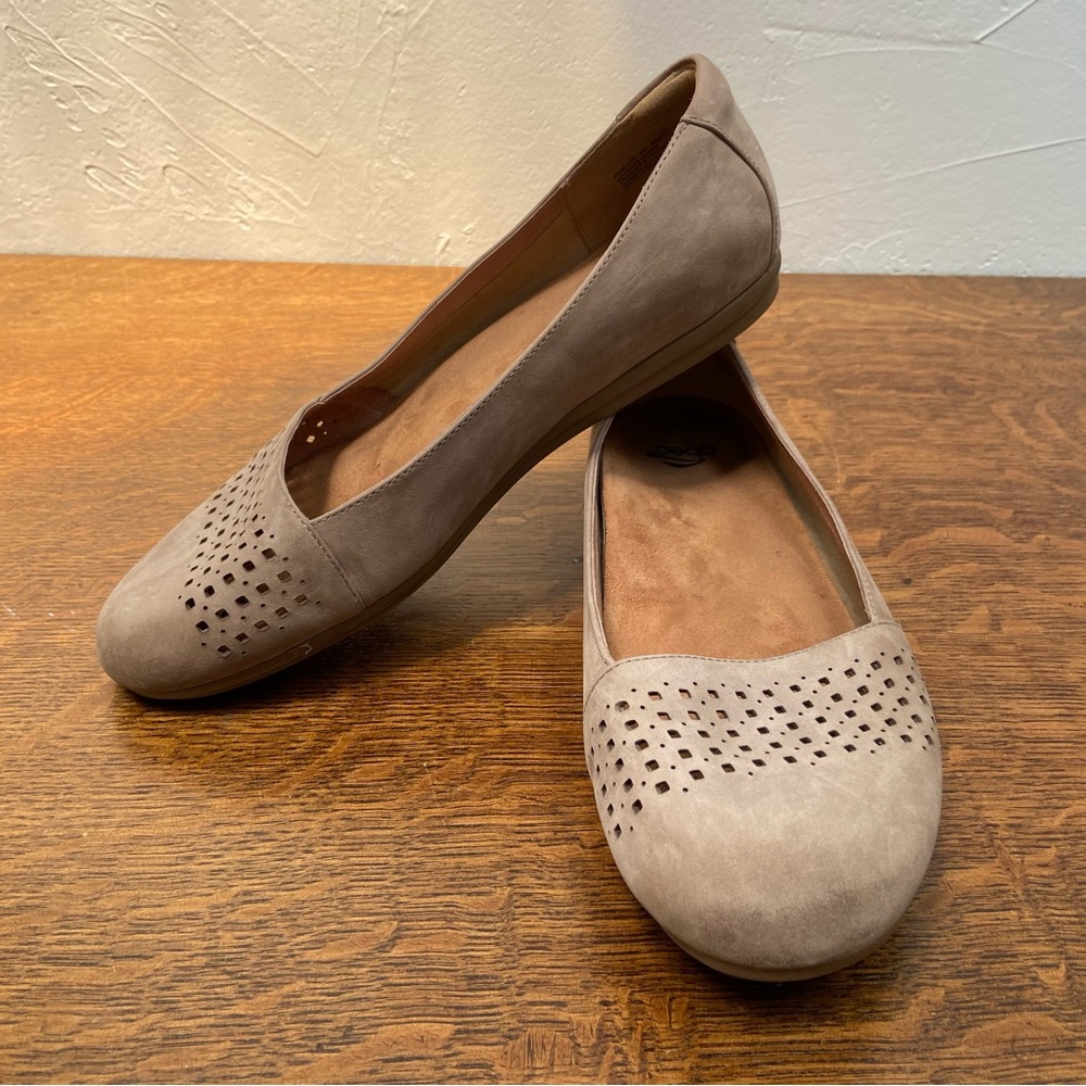 ABEO FLEUR TAUPE SUEDE LEATHER CUSTOM ORTHOTIC SUPPORT SLIP ON LOAFER FLATS